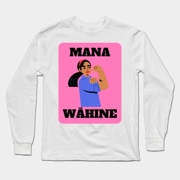 mana wāhine strong woman pink design Long Sleeve T-Shirt by maplunk